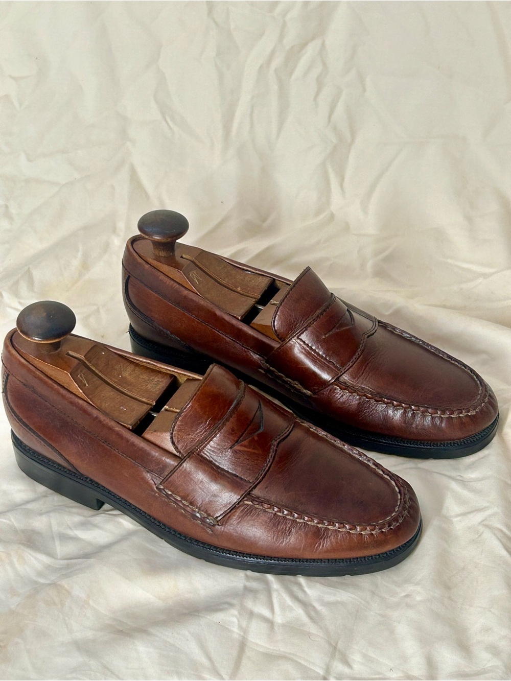 Bass Flex Monroe Brown Leather Loafer Men's Dress Shoes Round Toe 7.5M